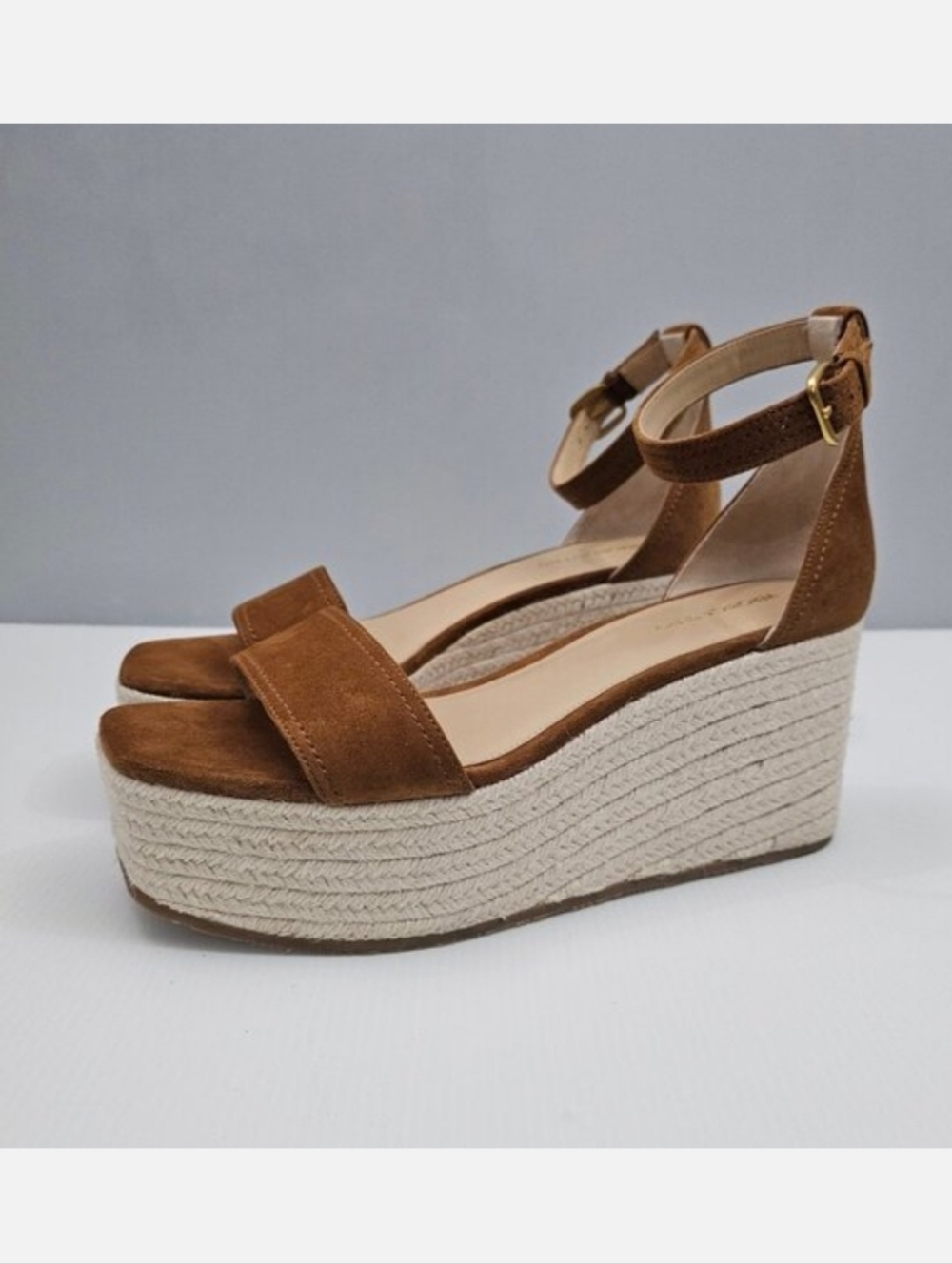 Veronica Beard Gianna Espadrille Wedge Sandal Brown Suede Ankle Strap Womens 10